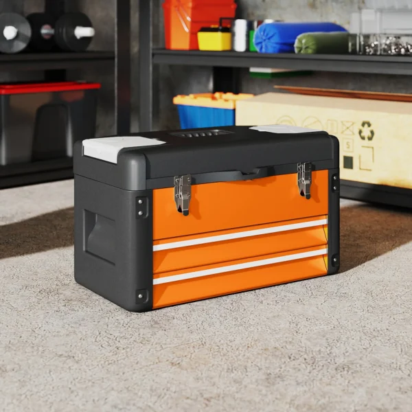 Lege gereedschapskist, 49,7 x 25,3 x 28,9 cm gereedschapskist met lade, mini box, bovenste opbergvak, handvat, gereedschapskoffer van staal, oranje 2