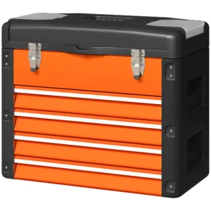 Lege gereedschapskist, 49,7 x 25,3 x 40,7 cm gereedschapskast met 4 lades, mini box, bovenste opbergvak, handvat, gereedschapskoffer van staal, oranje 1