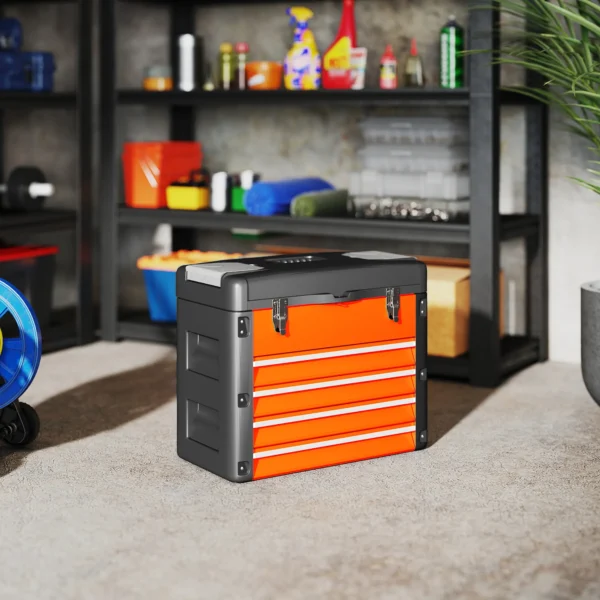 Lege gereedschapskist, 49,7 x 25,3 x 40,7 cm gereedschapskast met 4 lades, mini box, bovenste opbergvak, handvat, gereedschapskoffer van staal, oranje 10