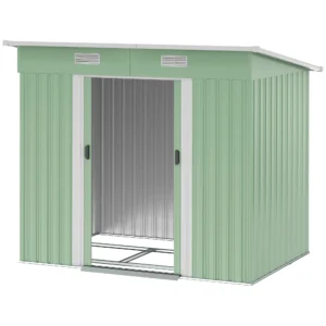 Metalen tuinhuis 2,3 m² 207 x 130 x 182 cm tuinschuur met lessenaarsdak, venster, fundering, schuifdeuren, weerbestendig, tuinhuisje voor buiten, tuinschuur voor achtertuin, groen 1
