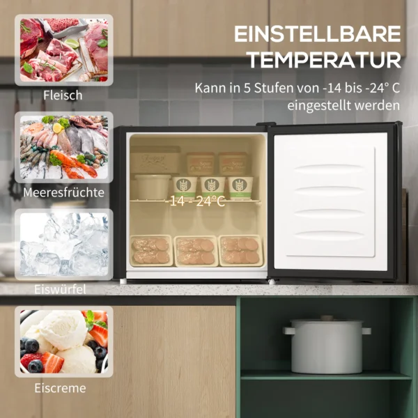 Mini diepvriezer 35 l vriesdoos elektrisch vrijstaand 45 w mini diepvrieskist minikoelkast 14 tot 24℃ 5 traps temperatuurregeling 47 x 44,2 x 48,8 cm zwart 5