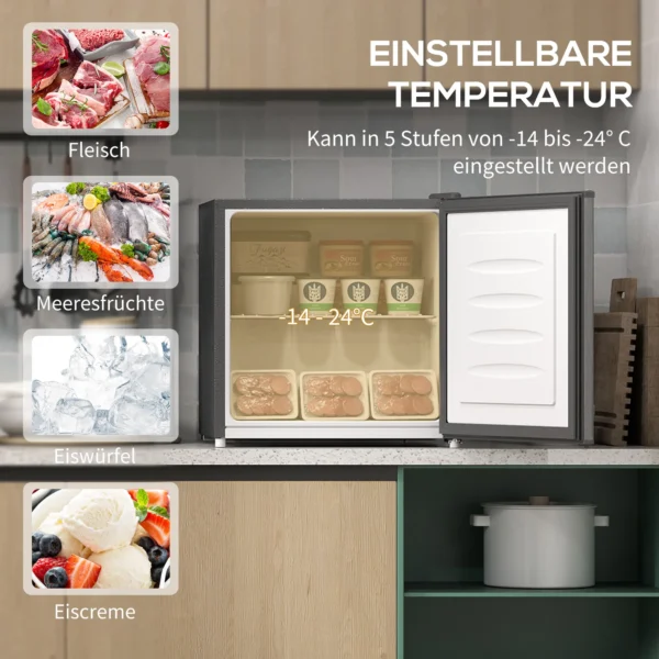Mini vriezer 35 l elektrische vriesbox vrijstaand 161 w mini diepvriezer minikoelkast 14 tot 24℃ 5 traps temperatuurregeling 47 x 44,2 x 48,8 cm grijs 5