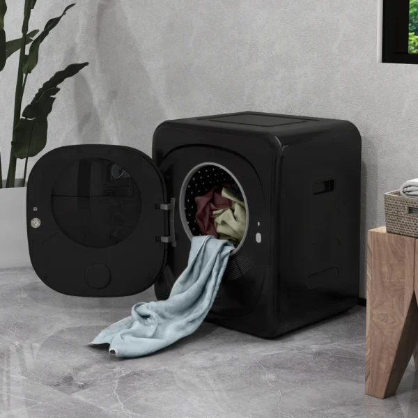 Mini wasdroger met 6 programma led touchscreen 4 kg tot 60℃, 800w vrijstaand wandmonteerbaar afvoerdroger met oververhittingsbeveiliging afvoerdroger voor kleding zwart 10