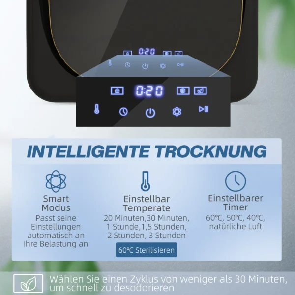 Mini wasdroger met 6 programma led touchscreen 4 kg tot 60℃, 800w vrijstaand wandmonteerbaar afvoerdroger met oververhittingsbeveiliging afvoerdroger voor kleding zwart 5