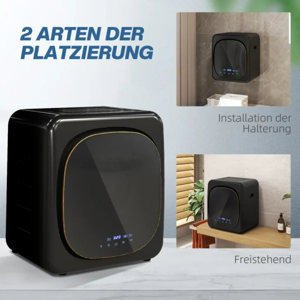 Mini wasdroger met 6 programma led touchscreen 4 kg tot 60℃, 800w vrijstaand wandmonteerbaar afvoerdroger met oververhittingsbeveiliging afvoerdroger voor kleding zwart 9
