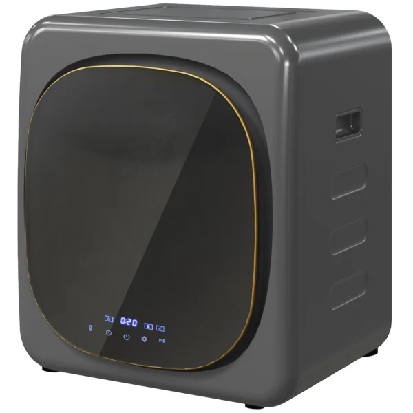 Mini wasdroger met 6 programma led touchscreen 4 kg tot 60℃, 800w vrijstaand wandmonteerbaar luchtafvoerdroger met oververhittingsbeveiliging luchtafvoerdroger voor kleding grijs 1