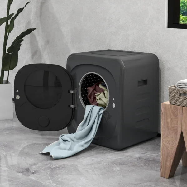 Mini wasdroger met 6 programma led touchscreen 4 kg tot 60℃, 800w vrijstaand wandmonteerbaar luchtafvoerdroger met oververhittingsbeveiliging luchtafvoerdroger voor kleding grijs 10