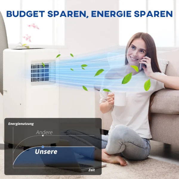 Mobiele airconditioning 3 in 1 klimaatapparaat met koeling, luchtontvochtiger, ventilator, afvoerslang, 5000btu automatische luchtkoeler met afstandsbediening, timer, kinderslot, wit 10