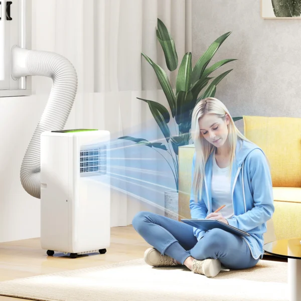 Mobiele airconditioning 3 in 1 klimaatapparaat met koeling, luchtontvochtiger, ventilator, afvoerslang, 5000btu automatische luchtkoeler met afstandsbediening, timer, kinderslot, wit 2