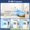 Mobiele airconditioning 3 in 1 klimaatapparaat met koeling, luchtontvochtiger, ventilator, afvoerslang, 5000btu automatische luchtkoeler met afstandsbediening, timer, kinderslot, wit 5