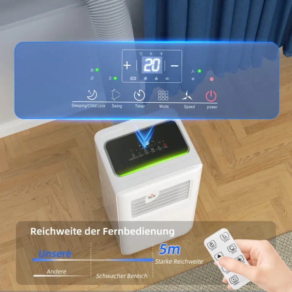 Mobiele airconditioning 3 in 1 klimaatapparaat met koeling, luchtontvochtiger, ventilator, afvoerslang, 5000btu automatische luchtkoeler met afstandsbediening, timer, kinderslot, wit 7