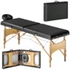 Mobiele massagetafel 2 zones opvouwbaar massagetafel hoogteverstelbaar massagebank 70 cm breed met hoofdsteun, houten voeten massagebed schoonheidssalon zwart 1