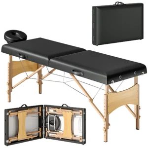 Mobiele massagetafel 2 zones opvouwbaar massagetafel hoogteverstelbaar massagebank 70 cm breed met hoofdsteun, houten voeten massagebed schoonheidssalon zwart 1