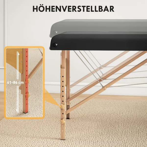 Mobiele massagetafel 2 zones opvouwbaar massagetafel hoogteverstelbaar massagebank 70 cm breed met hoofdsteun, houten voeten massagebed schoonheidssalon zwart 5
