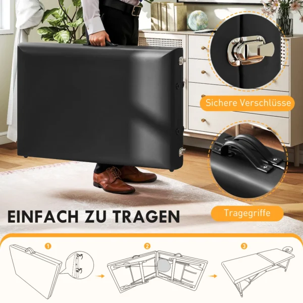 Mobiele massagetafel 2 zones opvouwbaar massagetafel hoogteverstelbaar massagebank 70 cm breed met hoofdsteun, houten voeten massagebed schoonheidssalon zwart 7