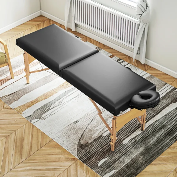 Mobiele massagetafel 2 zones opvouwbaar massagetafel hoogteverstelbaar massagebank 70 cm breed met hoofdsteun, houten voeten massagebed schoonheidssalon zwart 9