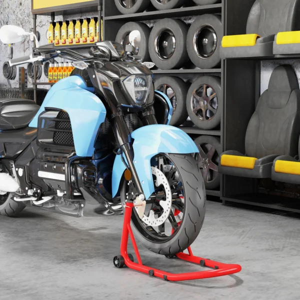 Motorfietsstandaard set voor/achter montagestandaard motorfietsheffer tot 544 kg motorfiets standaard voor achterwiel staal rood 2