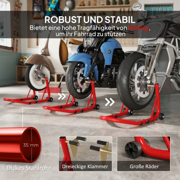 Motorfietsstandaard set voor/achter montagestandaard motorfietsheffer tot 544 kg motorfiets standaard voor achterwiel staal rood 5