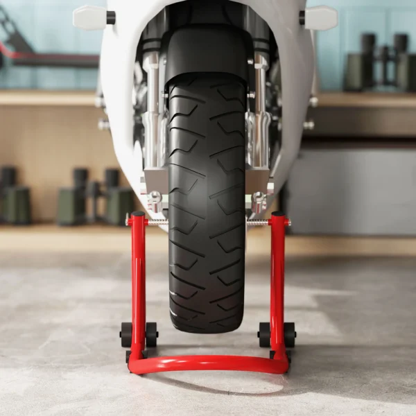 Motorfietsstandaard set voor/achter montagestandaard motorfietsheffer tot 544 kg motorfiets standaard voor achterwiel staal rood 9
