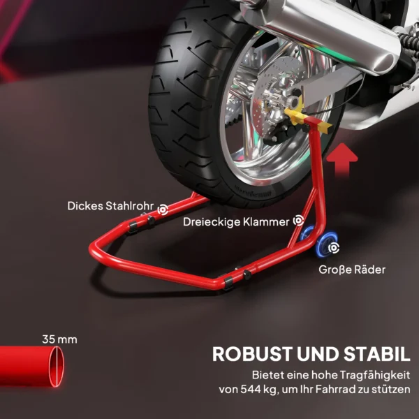 Motorfietsstandaard set voor/achter montagestandaard motorfietsheffer tot 544 kg motorfietsstandaard voor achterwiel staal rood 5