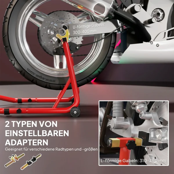 Motorfietsstandaard set voor/achter montagestandaard motorfietsheffer tot 544 kg motorfietsstandaard voor achterwiel staal rood 6