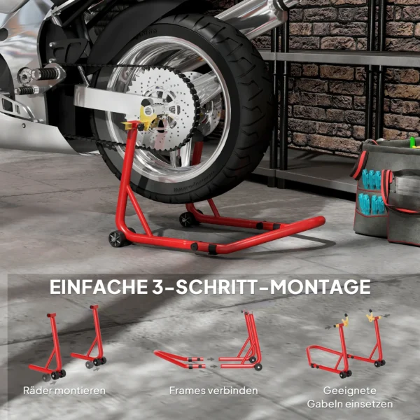 Motorfietsstandaard set voor/achter montagestandaard motorfietsheffer tot 544 kg motorfietsstandaard voor achterwiel staal rood 7
