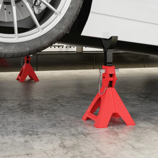 Ondersteuningsblok 3 ton draagvermogen 2 stuks steunblok inclusief veiligheidspin 10 traps hoogteverstelbaar 290 mm tot 410mm ondersteuningsblokken auto krikstandaard voor werkplaats garage rood 10
