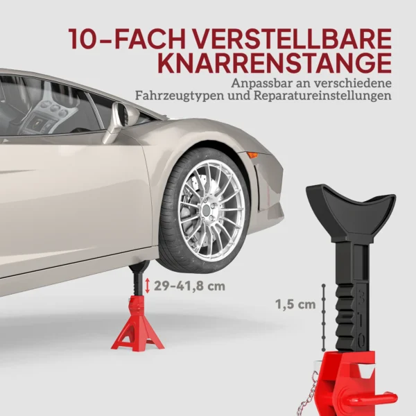 Ondersteuningsblok 3 ton draagvermogen 2 stuks steunblok inclusief veiligheidspin 10 traps hoogteverstelbaar 290 mm tot 410mm ondersteuningsblokken auto krikstandaard voor werkplaats garage rood 5