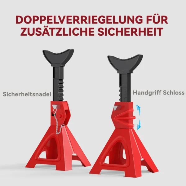Ondersteuningsblok 3 ton draagvermogen 2 stuks steunblok inclusief veiligheidspin 10 traps hoogteverstelbaar 290 mm tot 410mm ondersteuningsblokken auto krikstandaard voor werkplaats garage rood 6