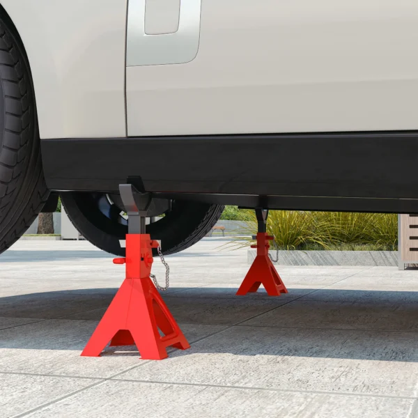 Ondersteuningsblok 3 ton draagvermogen 2 stuks steunblok inclusief veiligheidspin 10 traps hoogteverstelbaar 290 mm tot 410mm ondersteuningsblokken auto krikstandaard voor werkplaats garage rood 9