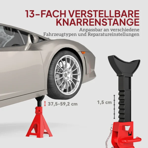 Ondersteuningsblok 6 ton draagvermogen 2 stuks ondersteuningsblok inclusief 2 veiligheidsspelden 13 traps hoogteverstelbaar 375 mm tot 592 mm ondersteuningsblokken auto krikstandaard voor werkplaats garage rood 5