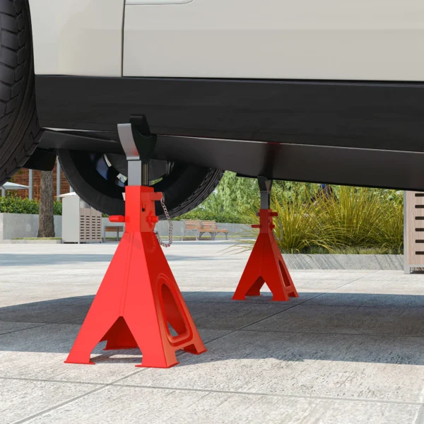 Ondersteuningsblok 6 ton draagvermogen 2 stuks ondersteuningsblok inclusief 2 veiligheidsspelden 13 traps hoogteverstelbaar 375 mm tot 592 mm ondersteuningsblokken auto krikstandaard voor werkplaats garage rood 9