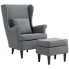Oorfauteuil met voetenbank, fauteuil met linnenlook, lendenkussen, moderne loungestoel met armleuningen voor woonkamer grijs 1