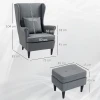 Oorfauteuil met voetenbank, fauteuil met linnenlook, lendenkussen, moderne loungestoel met armleuningen voor woonkamer grijs 4