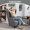 Oorfauteuil met voetenbank, fauteuil met linnenlook, lendenkussen, moderne loungestoel met armleuningen voor woonkamer grijs 6