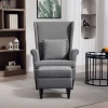 Oorfauteuil met voetenbank, fauteuil met linnenlook, lendenkussen, moderne loungestoel met armleuningen voor woonkamer grijs 9