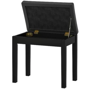 Pianokruk met opbergruimte, houten poten, kunstlederen pianobank, zwart, 55 x 34 x 50 cm 1