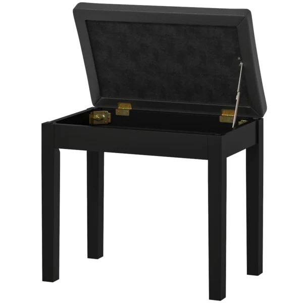Pianokruk met opbergruimte, houten poten, kunstlederen pianobank, zwart, 55 x 34 x 50 cm 1