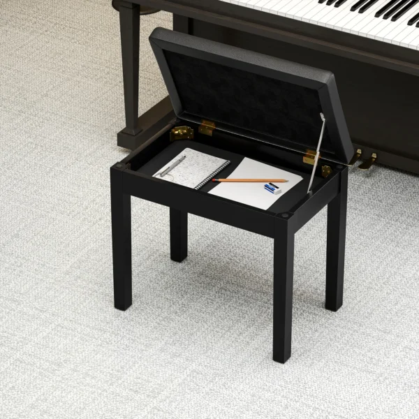Pianokruk met opbergruimte, houten poten, kunstlederen pianobank, zwart, 55 x 34 x 50 cm 10