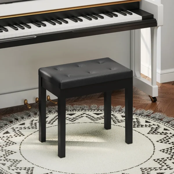 Pianokruk met opbergruimte, houten poten, kunstlederen pianobank, zwart, 55 x 34 x 50 cm 2