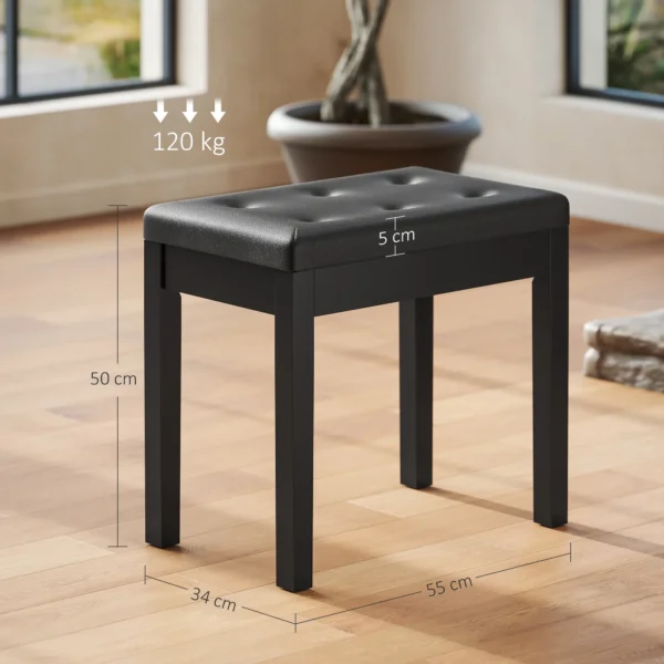 Pianokruk met opbergruimte, houten poten, kunstlederen pianobank, zwart, 55 x 34 x 50 cm 4