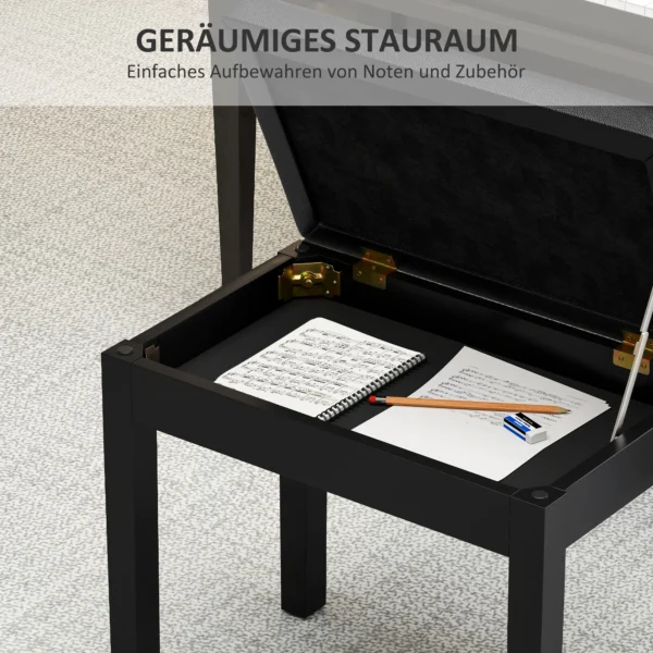 Pianokruk met opbergruimte, houten poten, kunstlederen pianobank, zwart, 55 x 34 x 50 cm 6