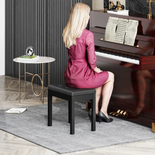 Pianokruk met opbergruimte, houten poten, kunstlederen pianobank, zwart, 55 x 34 x 50 cm 8