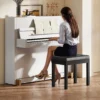 Pianokruk met opbergruimte, houten poten, kunstlederen pianobank, zwart, 55 x 34 x 50 cm 9