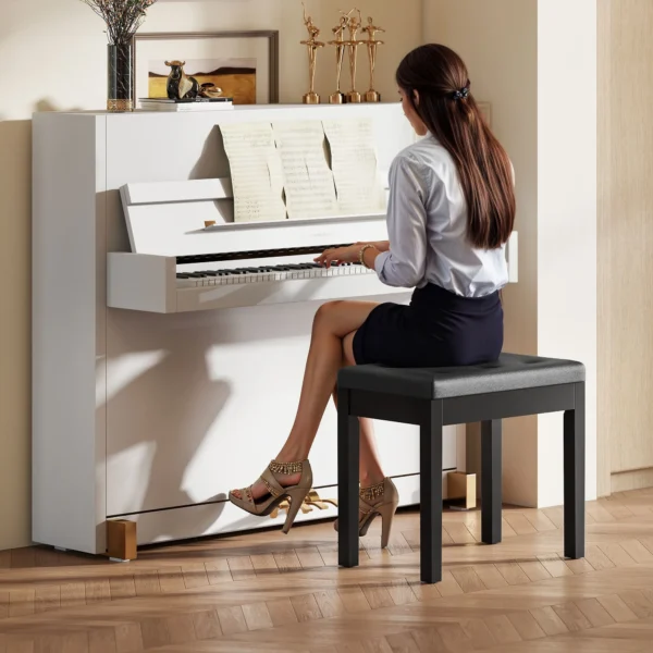 Pianokruk met opbergruimte, houten poten, kunstlederen pianobank, zwart, 55 x 34 x 50 cm 9