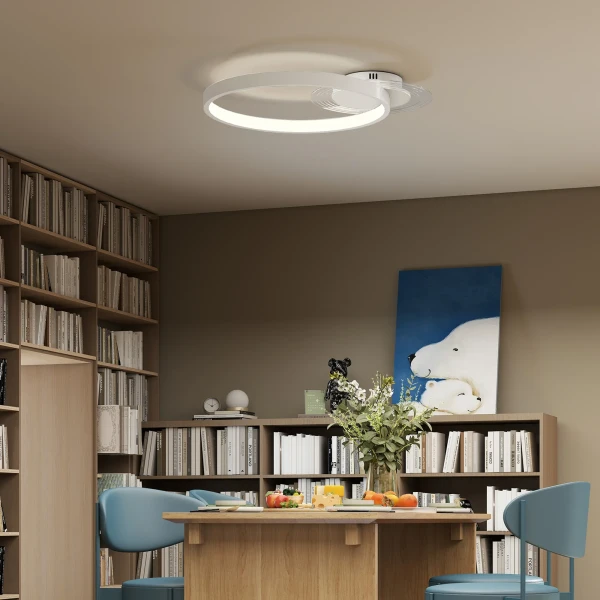 Plafondlamp, plafondverlichting met twee ring design, ronde plafondverlichting voor slaapkamer woonkamer 50 x 40 x 7,4 cm, wit 10