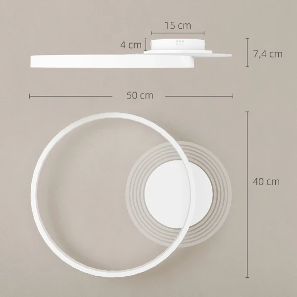 Plafondlamp, plafondverlichting met twee ring design, ronde plafondverlichting voor slaapkamer woonkamer 50 x 40 x 7,4 cm, wit 4