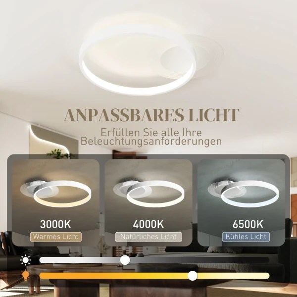 Plafondlamp, plafondverlichting met twee ring design, ronde plafondverlichting voor slaapkamer woonkamer 50 x 40 x 7,4 cm, wit 5