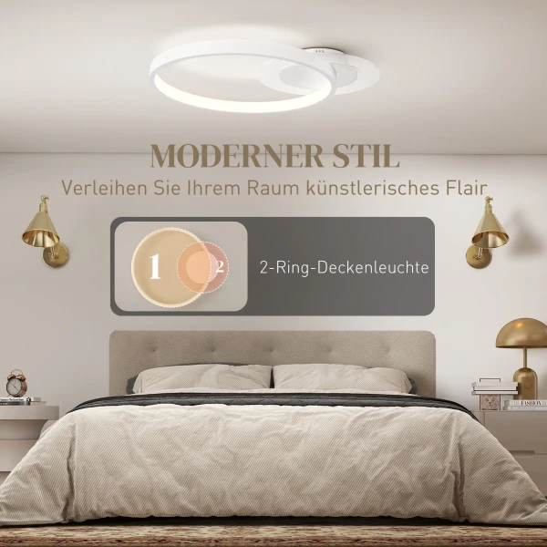 Plafondlamp, plafondverlichting met twee ring design, ronde plafondverlichting voor slaapkamer woonkamer 50 x 40 x 7,4 cm, wit 6
