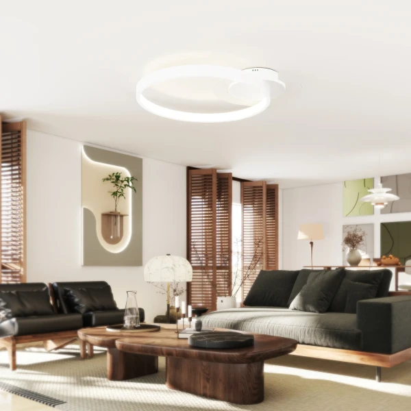 Plafondlamp, plafondverlichting met twee ring design, ronde plafondverlichting voor slaapkamer woonkamer 50 x 40 x 7,4 cm, wit 9